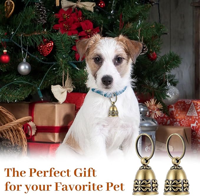 2Pcs Copper Collar Bells for Small Pets, 0.75 Inch Vintage Brass Jingle Bells, Ideal for DIY with Anti-Lost ID Pendant Tags, Retro Pet Craft Bell Charms for Cats & Puppies