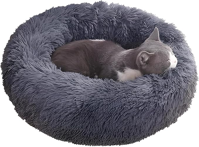 Washable Dog & Cat Bed for Ultra Large Small Medium Size Pet, Calming Donut Round Cute Warming Mat House Supply Indoor, 8 Sized Deal Necessity Essential Furniture for Boy Girl Puppy Kitten kitty