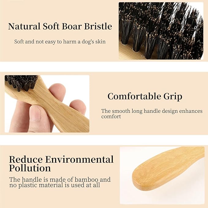 Soft Boar Bristle Dog Brush for Short Haired Dogs - Made of Wood, Gentle Deshedding & Grooming Tool, Ideal Dog Hair Brush for Pets, Dog Brushes for Grooming and Shedding （Large）