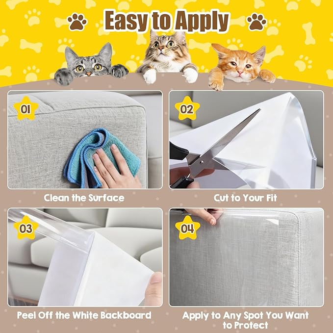 Large Cat Scratch Furniture Protector, 15-Pack Wide Coverage Self-Adhesive Protectors - Heavy-Duty Easy-to-Apply, Scratching Deterrent for Sofa Corners, Walls, Doors, 17in