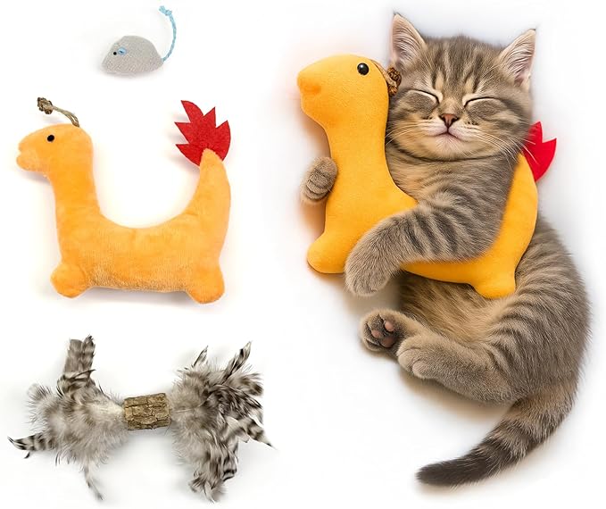 3 Pack Cat Toys for Indoor Cats - Silvervine & Catnip Toy Set with Feather, Plush Dragon Kick Toy, Mouse Toy for Chasing, Kicking & Chewing, Natural Cat Enrichment Toys