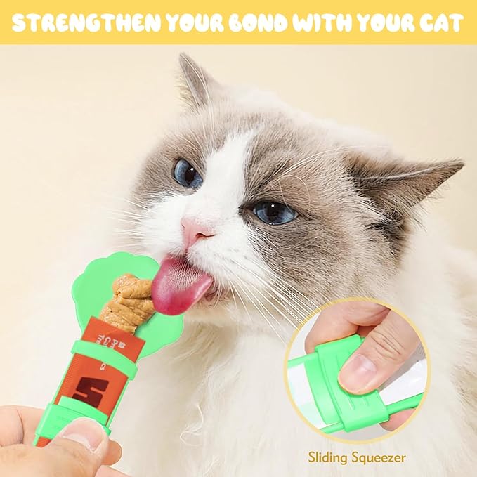 3PCS Cat Treat Spoon, Lickable Cat Treat Spoon Squeeze, Multi-Function Cats Treats Feeder for Pet Liquid Snack and Wet Food(Beige&Green&Orange)