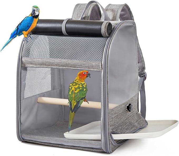 Portable Breathable Bird Backpacks Carriers with Removable Tray and Shade Cloth for Small Parrots Travel Cage Compacts Bird Cage Backpacks