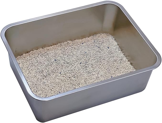 KUNWU Stainless Steel Pet Litter Box XL4, 24"x16"x4" for Cat, Dog, Rabbit Durable Pan (XL (24"x16"), 4" Deep)