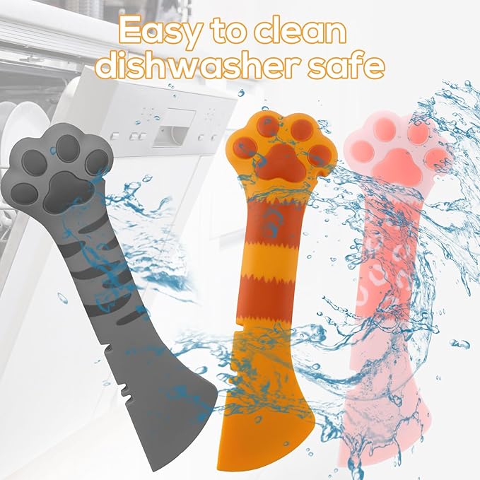 Tinoaly 3 Pcs Dog Cat Food Spoon, Adorable Paw Spoon for Wet Food Silicone Can Opener Multifunctional Pet Spatula Scoop Mixing Spoons for Cat Dog Supplies (Orange, Pink & Dark Grey)