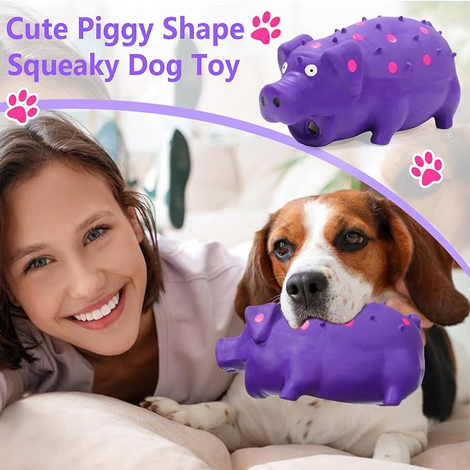 Squeaky Pig Dog Toy That Oinks, Latex Pig 7.3 in Grunting Dog Toys, Durable Dog Chewing Toys for Small Medium Large Dogs (Purple 20CM)