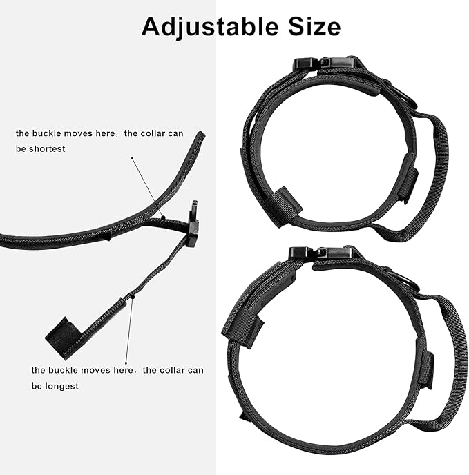 DAGANXI Tactical Dog Collar, Adjustable Military Training Nylon Dog Collar with Control Handle and Heavy Metal Buckle for Medium and Large Dogs, with Patches and Airtags Case (M, Black)