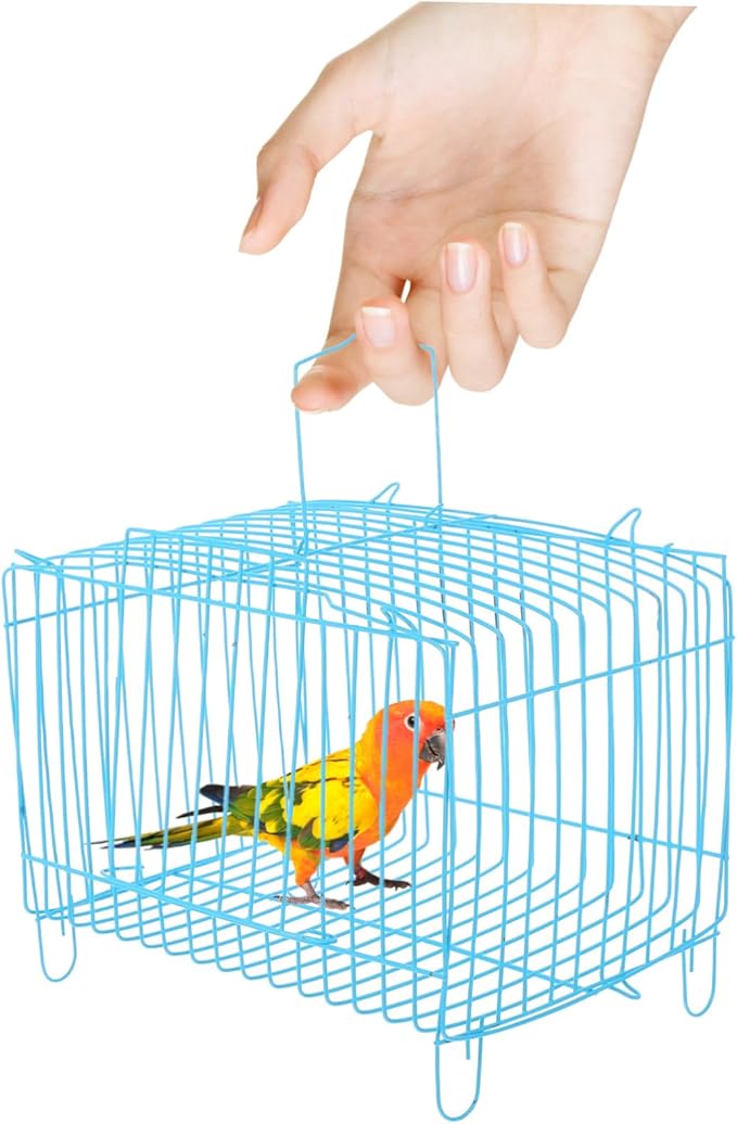 ORFOFE Portable Metal Bird Carrier Cage for Parakeets and Small Parrots Spacious Travel Crate with Lightweight Design Breathable and Stylish Blue Handheld Cage for Outdoor Use
