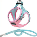 Mercano Soft Mesh Dog Harness and Leash Set, No-Chock Step-in Reflective Breathable Lightweight Easy Walk Vest Harnesses with Safety Buckle for Small Dogs, Cats (L, Pink Blue)
