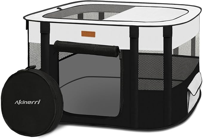 Dog Playpen - Foldable Cat Play Pens for Pubby, Kitten, Rabbit, Portable Pet Tent with Carring Bag for Indoor/Outdoor Travel Camping Black X-Large