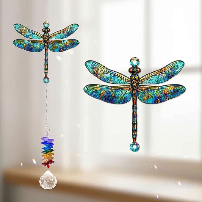 1 Layered Ornament Suncatcher - Dragonfly Gifts - Dragonflies Decor - Dragonfly Keepsake - Rainbow Maker - Hanging Home Decor Mother's Day Father's Day Christmas Birthday Gifts for Women, Men