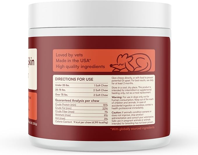 Reggie Skin & Coat Supplements for Dogs | Omega-3 Fish Oil & Vitamin E for Itchy Skin Relief, Shedding & Shiny Coat | Natural Dog Skin & Coat Chews | Vet-Approved & Made in USA | 60 Soft Chews