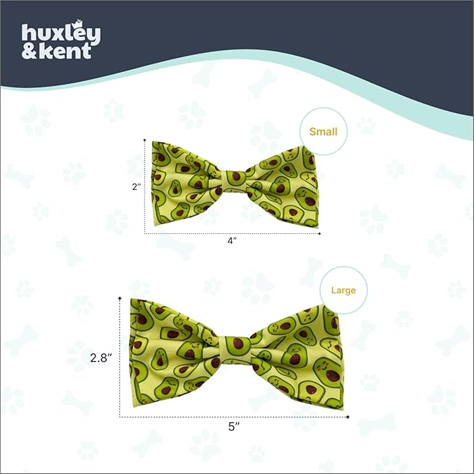 Huxley & Kent Pet Bow Tie for Dogs & Cats - Adjustable Hook & Loop Collar Accessory - Cute & Comfortable for Holidays & Celebrations - Happy Avocados, Small