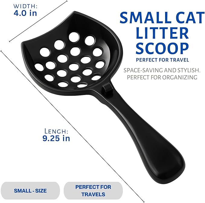 cat Litter Scooper with Holder: Easy-to-Clean cat Scooper for Litter Box; Ergonomic Handle Design for Pooper Scooper cat; Compatible with Clumping and Pellet Litter Scoop. (Black)