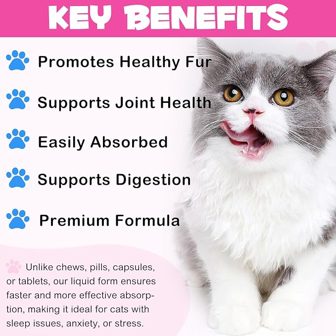 Collagen for Cats 2 fl.oz, Liquid Collagen for Cats Drops, Premium Grass-fed Collagens for Cat Skin and Coat Supplement, Itch Relief for Cat with Allergies Immunity, with Bovine Collagens, Biotin, MSM