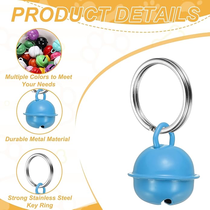 Cat Bells, Small Pet Copper Bells Collars Charm with Key Rings Loud Crisp Sound Anti-Lost Pendant Accessories