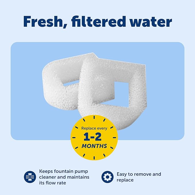 PetSafe Drinkwell Replacement Foam Filters - Improves Water Cleanliness - Protects Pump - Catches Hair & Debris - Compatible with Ceramic, Stainless, & Plastic Pet Fountains
