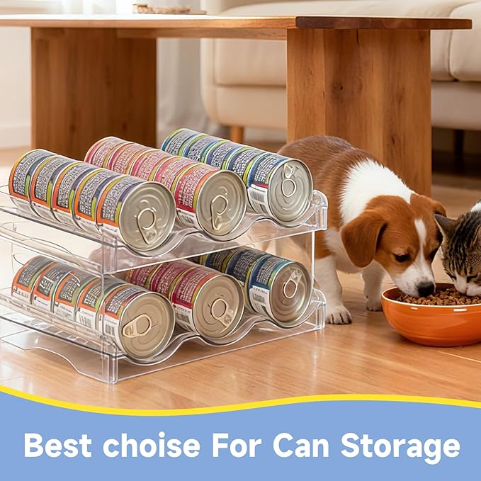 Cat Food Organizer,Can Organizer for Pantry,2-Layers Transparent Cat Food Can Organizer Container Holds 36 (3.5oz) Cans,Canned Cat Food Organizer and Storage for Countertop Kitchen Cabinet