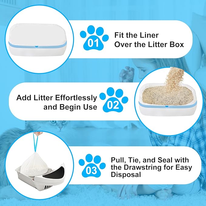 Cat Litter Bags 120 Count, 21.65"x11.8" Drawstring Close Litter Box Liners for Automatic Litter Box,Thick Cat Poop Bags,Easy to Clean,Heavy Duty Robot Bag for Self-Cleaning Box