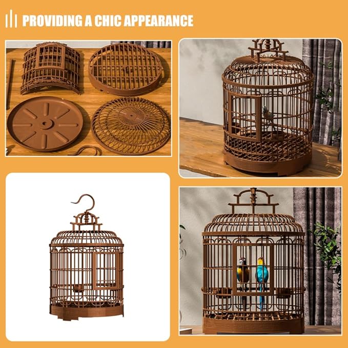 Milisten Large Portable Bird Cage Villa for Parrots and Budgies Retro Plastic Travel Carrier Detachable Base Suitable for Home and Outdoor Use