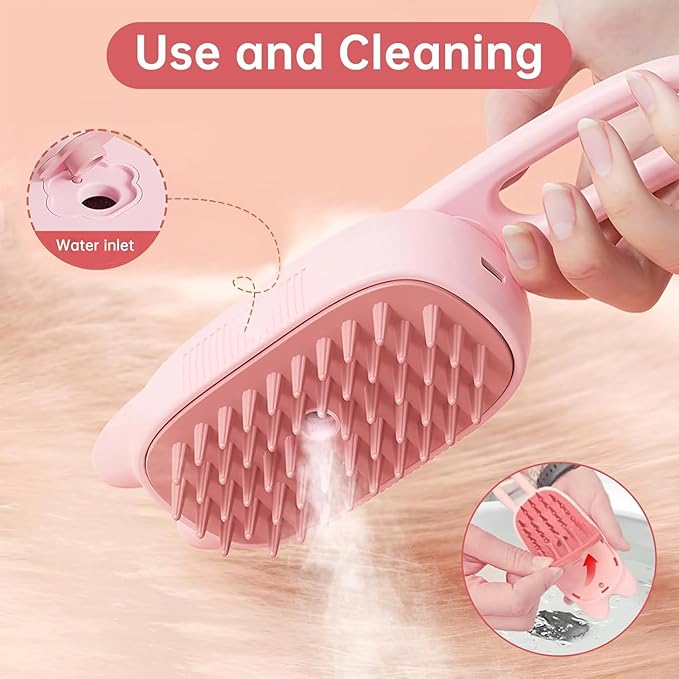 2025 New Steam Brush for Cats, 3 in 1 Steam Comb for Shedding Dog Pet Hair Cleaning Brush for Spray Dog Grooming for Long & Short Haired Pets – Cat Hair Spritz Defur Comb