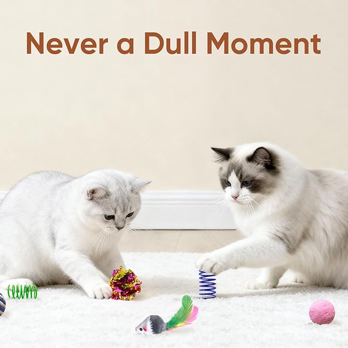 AGYM Cat Toys for Indoor Cats, 35 Packs Interactive Cat Toys Set with Colorful Springs, Mouse Cat Toy, Crinkle, Sisal, Pompom and Color Bell Balls for Kittens