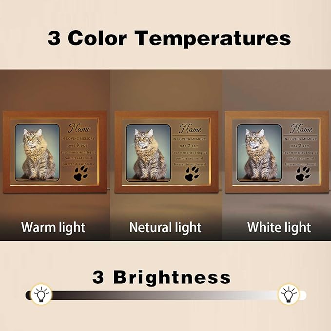 Personalized Cat Memorial Gift Night Light Customized Light Up Picture Frame Acrylic Led Plaque Lamp Pet Sympathy Remembrance Gift(Cat Paw)