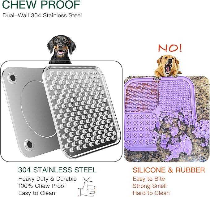 Stainless Steel Large Lick Mat for Dogs & Cats, Chew-Proof Slow Feeder, Anxiety Reducer, Whisker-Friendly for Cats, Non-Slip Heavy Duty Base, Raw Feeding Pad, Dishwasher Safe [Large-1Pack]