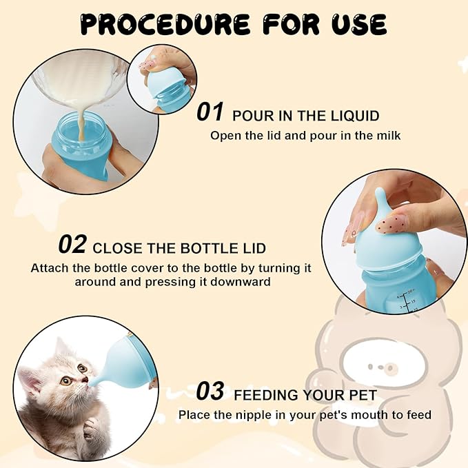 Pet Feeder Bottle Animal Feeding Bottles Kitten Bottles for Nursing Anti-Choking Design for Newborn Kittens Puppies Small Animals with 2 Pcs Replacement Nipple (Blue, 20 ml)