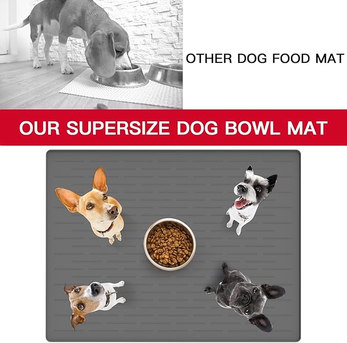 Ultibe Silicone Pet Food Mats - Largest Dog Feeding Tray, Waterproof, 48" x 32", Gray Green