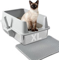 Stainless Steel Litter Box with Lid, XLarge Metal Litter Box for Big Cats, High-Sided Cat Litter Boxes for Anti Urine Splash, Odor Control, Non-Stick & Easy to Clean, Includes Scoop and Mat
