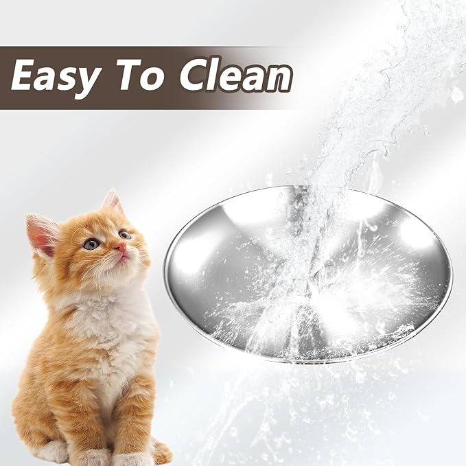 Stainless Steel Cat Dishes with Paw Pattern, Metal Cat Food Dishes, 6.7" Wide Whisker Friendly Cats Plates, Cute Plates with Non-Slip Pad for Indoor Cats 4 PCS