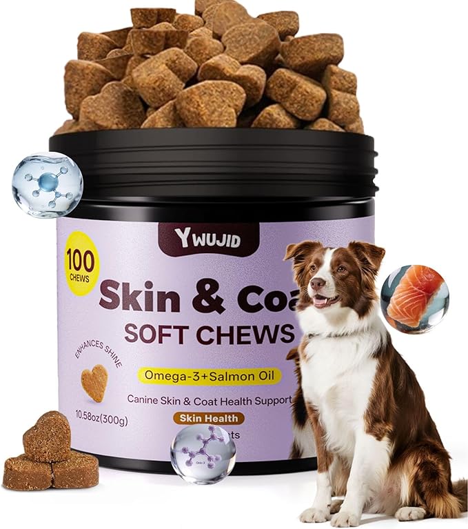 Salmon Oil Skin & Coat Supplement for Dogs-Omega 3 Fish Oil for Dog Healthy Skin & Glossy Coat with EPA & DHA Fatty Acids Heart Hip Joint Health,Skin Allergy,Hot Spots,Dry Skin,Itch Relief,Shedding