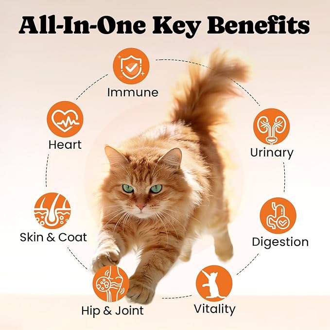 Cat Vitamin Treats with L-Lysine & Taurine – 12 Essential Vitamins & 5 Minerals, Cat Multivitamin Supplement for Immune, Joint & Skin Support, Daily Health Formula for Indoor & Senior Cats – 450 Chews