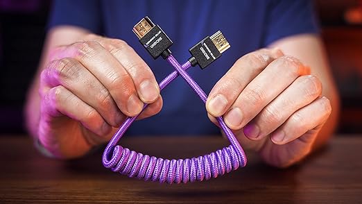 KONDOR BLUE x Gerald Undone | Ful HDMI 2.0 Type A Male to Male 12"- 24" Coiled Braided Cable | 4K 60Hz 18Gbps, HDR, 3D, Reinforced | for On-Camera Monitors & Recorders + More | Purple
