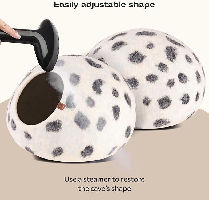 MEOWFIA Cat Cave – Premium Felt Cat Bed for Indoor Cats, Handmade Merino Wool (Snow Leopard, Large)