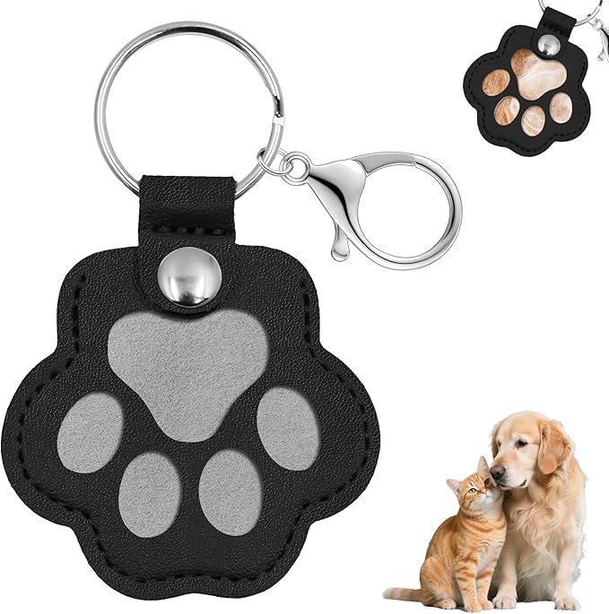 Pet Memorial Gifts for Dogs Cats, Leather Paw Print Pet Fur Keepsake Keychain, Cute Charm for Pet Lovers