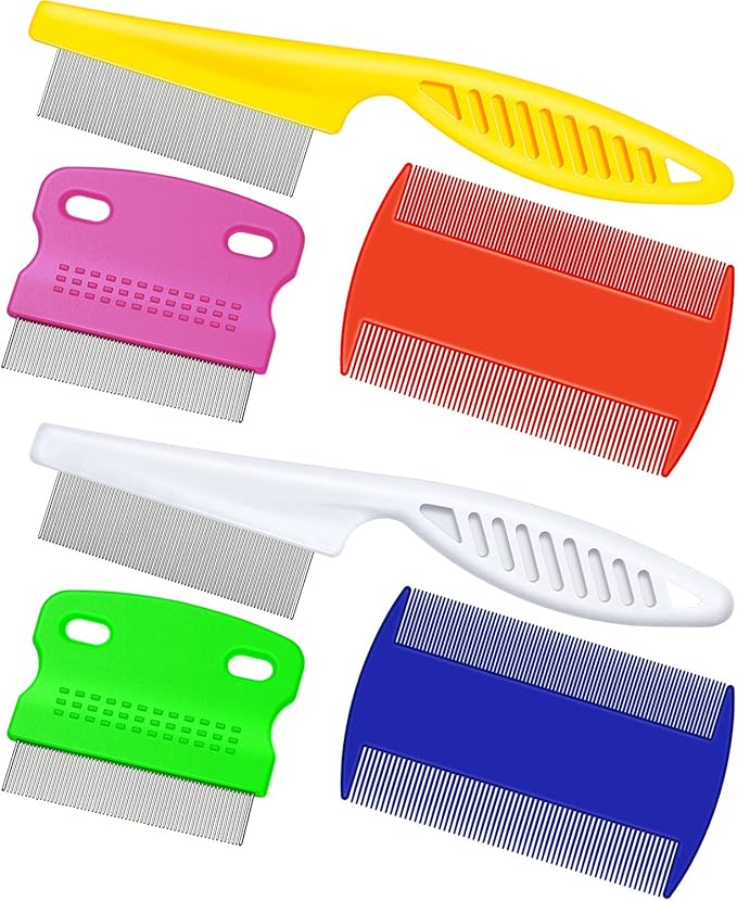 6 Pieces Pet Flea Lice Combs Dog Grooming Flea Cat Tear Stain Comb for Removal Dandruff, Hair Stain, Nit(White, Yellow, Green, Purple, Orange, Dark Blue)