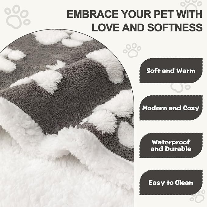 Waterproof Blanket for Dog Cat or Adult, Cute 3D Textured Paw Dog Blanket for Bed Couch Sofa, Soft Liquid Pee Proof Pet Furniture Protector, 60"x80", Grey