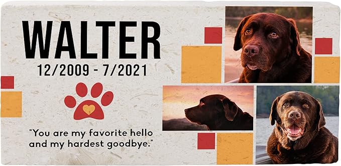 Personalized Pet Memorial with Keepsake Photo on Limestone - Headstones, Garden Stones, and Grave Markers for Dogs - Dog Memorial Stone, Pet Memorial Gifts - 12”x 6”x1.25" (C. Walter Design)