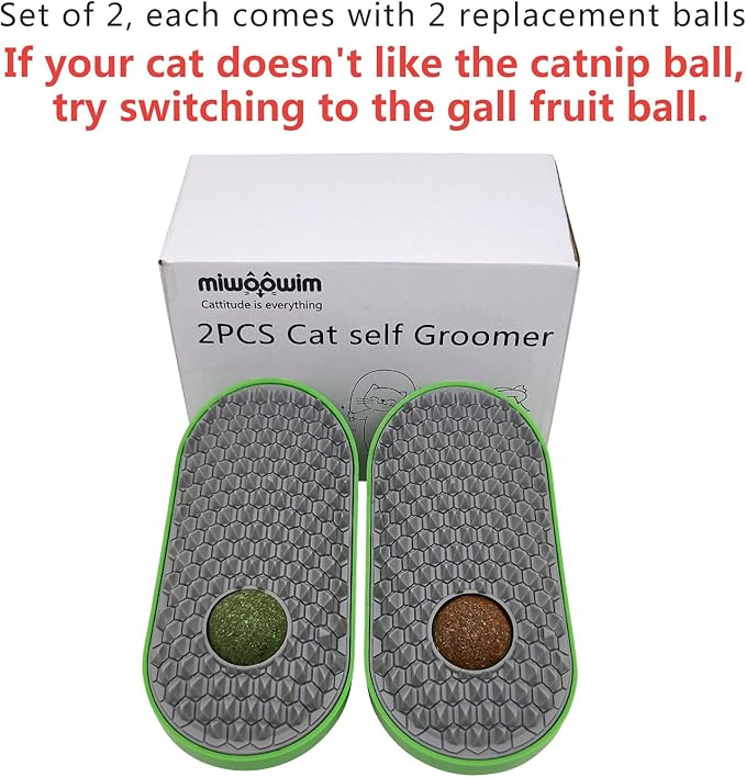 miwoowim 2 Pcs Catnip Toys Balls that Stick on Wall,Cat Toy Ball, Catnip Wall Balls for Cats Lick,Cat Face Scratchers, Cat self Groomer for Indoor Cats, Corner Brush