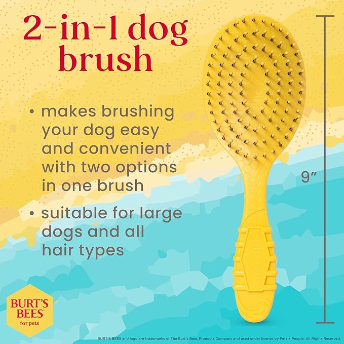 Burt's Bees for Pets Double Sided Brush for Large Dogs with Handle Made from Recycled Plastics Collected from Coastal Communities| 2-in-1 Dog Brush Removes Tangles While Smoothing Dog Fur