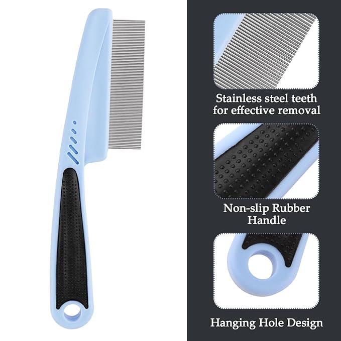 Pet Comb, Stainless Steel Fine-Tooth Pet Brush with Ergonomic Rubber Handle, Dog Comb for Grooming