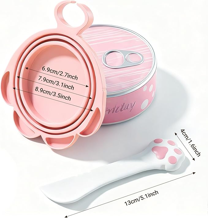 Pet Food Can Lids And Spoon,3 Pack Pet Food Can Covers, One Fit 3 Standard Size Cans,For Dog And Cat Food Cans,Pink