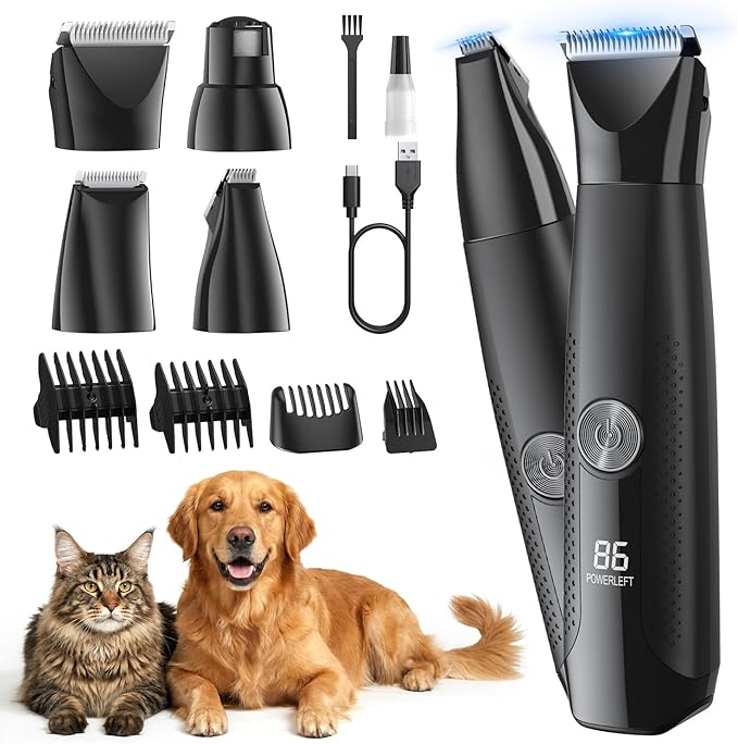 All-in-1 Dog & Cat Grooming Kit for Body, Face & Paws | Gentle Nail Grinder & Quiet Pet Clipper for Stress-Free Grooming at Home