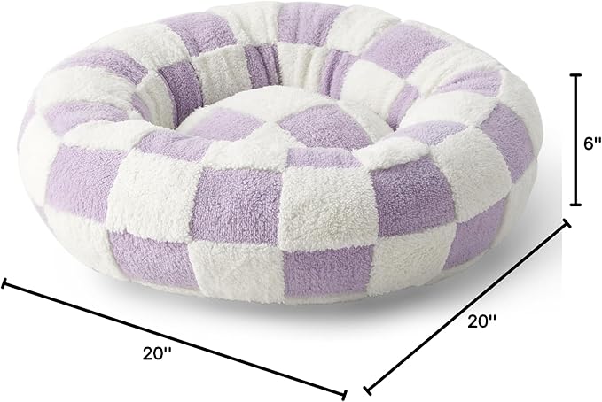 LE SURE Shown on TV Cat Beds for Indoor Cats - Round Donut Small Dog Bed Calming Gift for Pets, Cute Modern Home Decor Beds with Jacquard Shaggy Plush & Anti Slip Bottom, 20 Inch, Purple