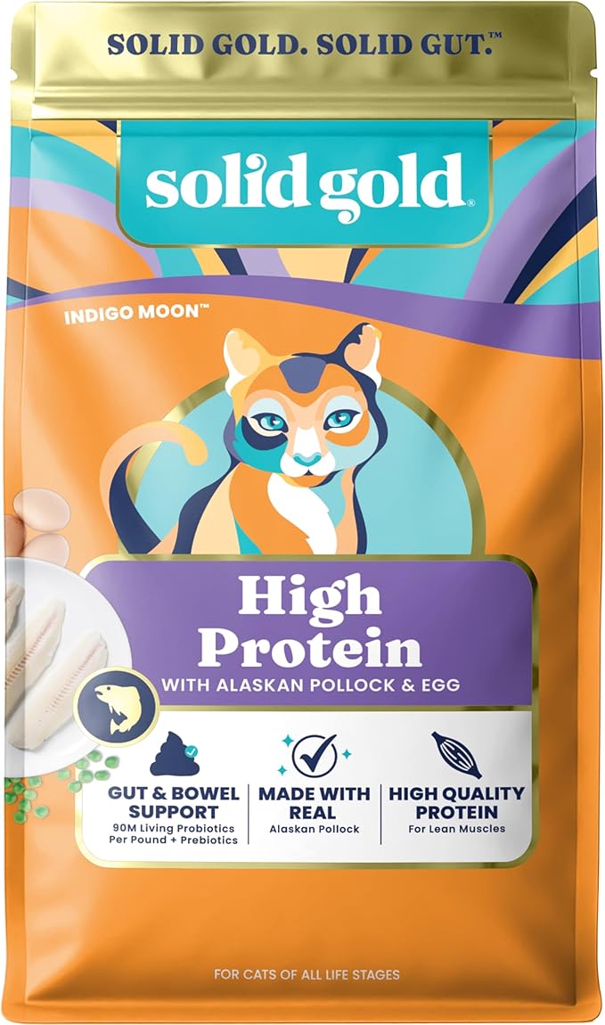 Solid Gold High Protein Dry Cat Food - Grain Free & Gluten Free Alaskan Pollock Cat Dry Food w/Probiotics for Gut Health & Digestion - High Fiber & Omega 3 - Low Carb Superfood Kibble - All Ages -3LB