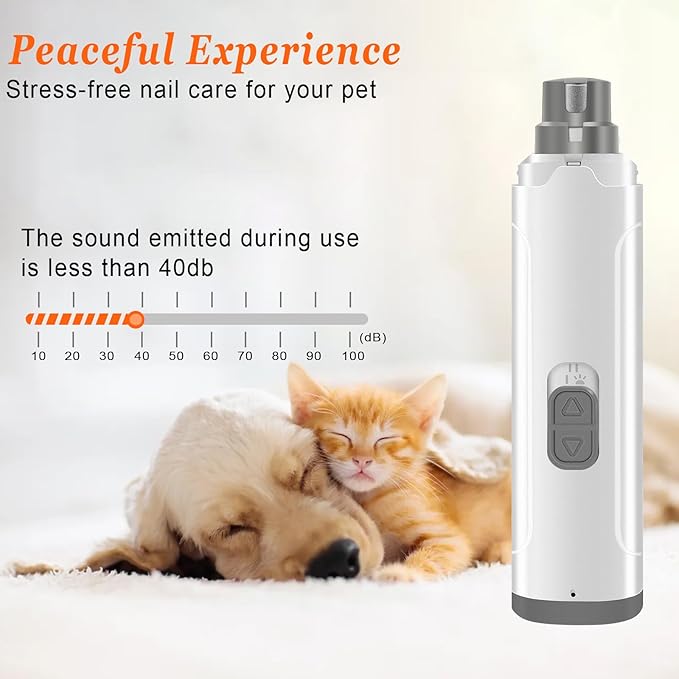 Dog Nail Grinders, Electric Rechargeable Pet Nail Trimmer Low Noise with LED Light 2-Speed Mode for Large Medium Small Dogs & Cats