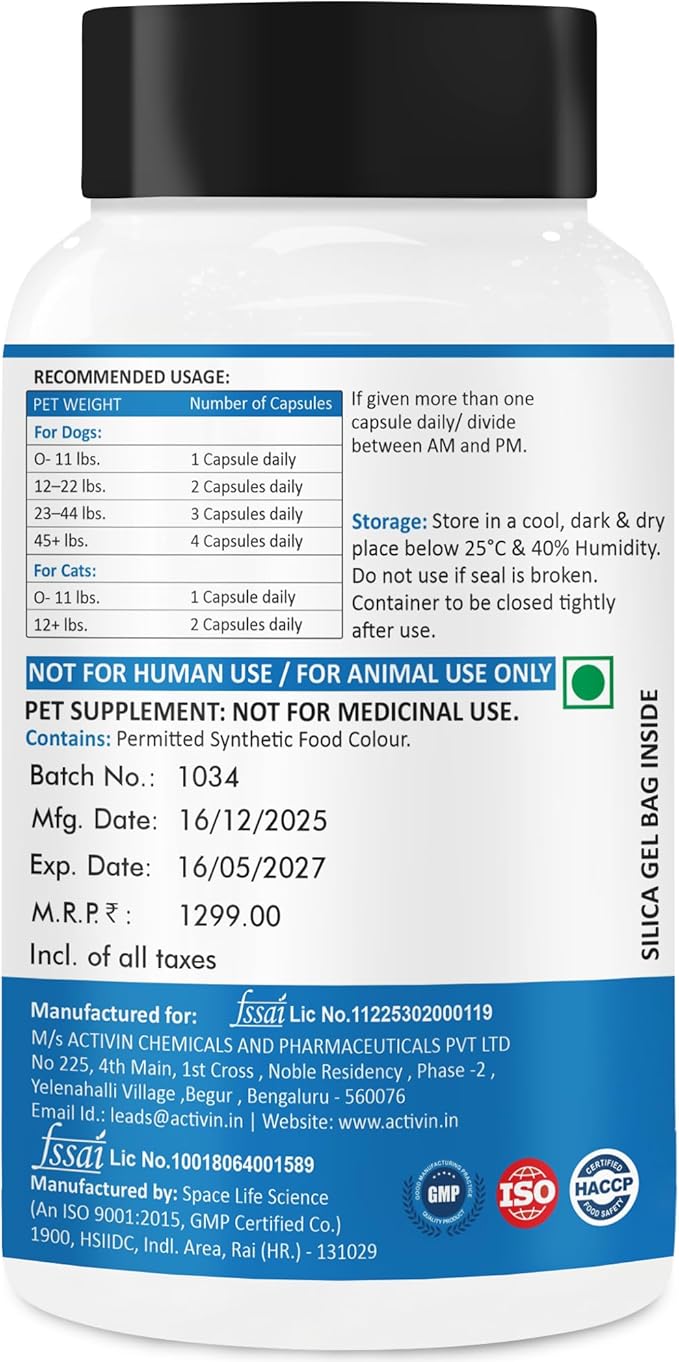 Brain & Nerve Health Supplement for Dogs & Cats | Supports Nervous System & Cognitive Function | with Vitamin B6, Vitamin B12, Alpha Lipoic Acid & Acetyl L-Carnitine | 100 Capsules