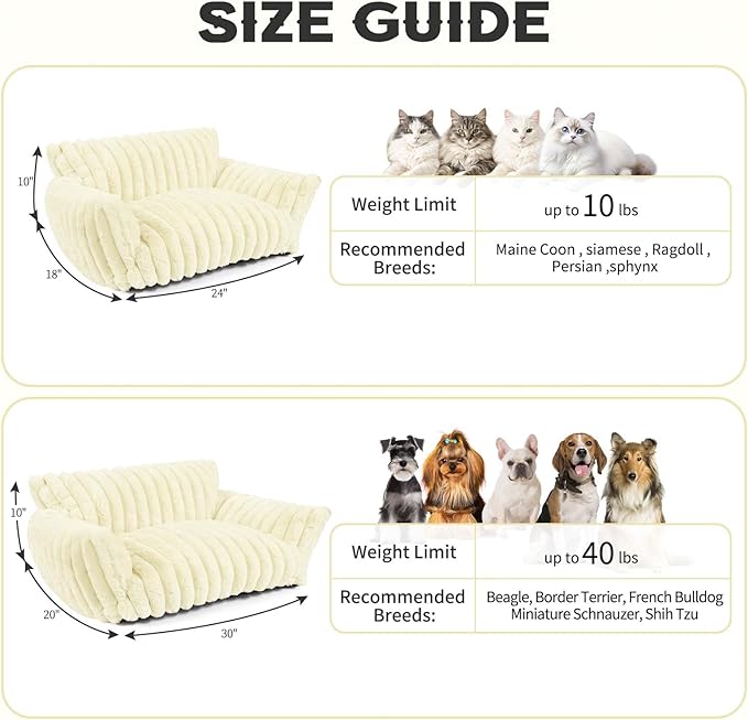 Pesonlook Cute Cat Couch for Pets - Fluffy Cat beds with Premium Soft Corduroy Fleece, Cozy Pet Sofa with Removable Washable Cover & Non-Slip Bottom, for Indoor Cats and Small Dogs, 24 Inch, Cream